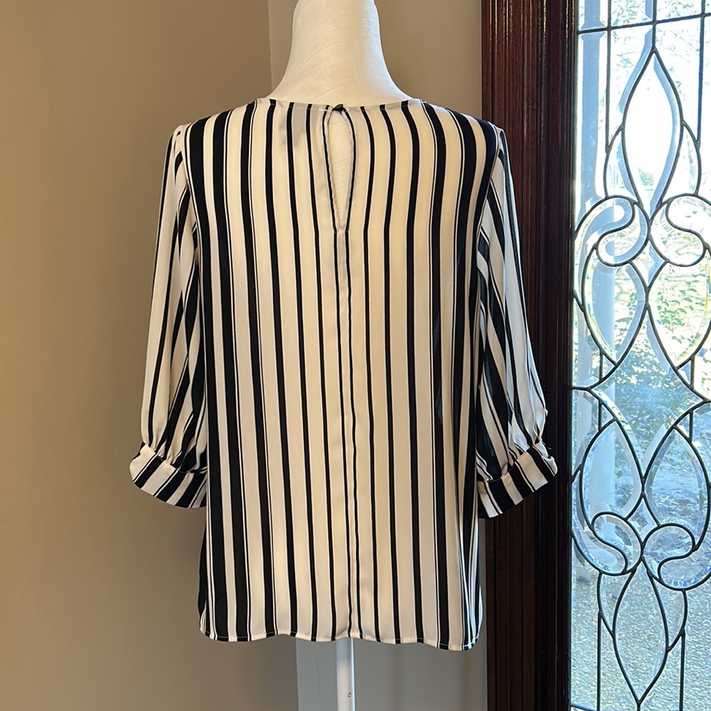 Worthington black and white stripe blouse szM - Picture 3 of 9